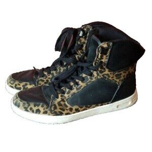 ASOS Womens High Top Animal Print Sneakers Size 10 Black Tan Streetwear